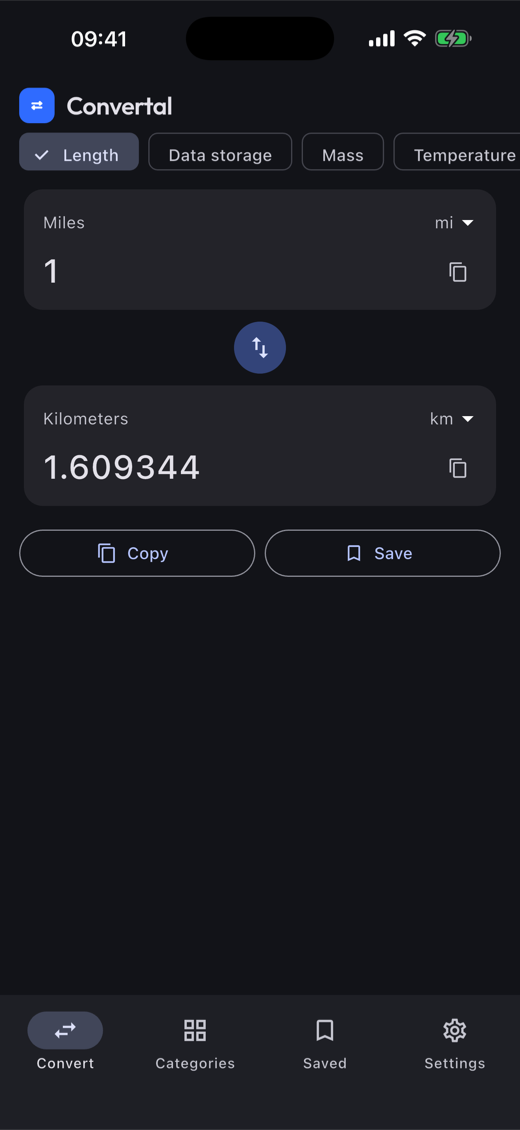 Convertal in dark mode